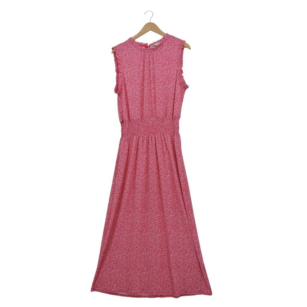 Halston Pink Floral Smocked Waist Sleeveless Midi Dress Size S - Picture 10 of 13